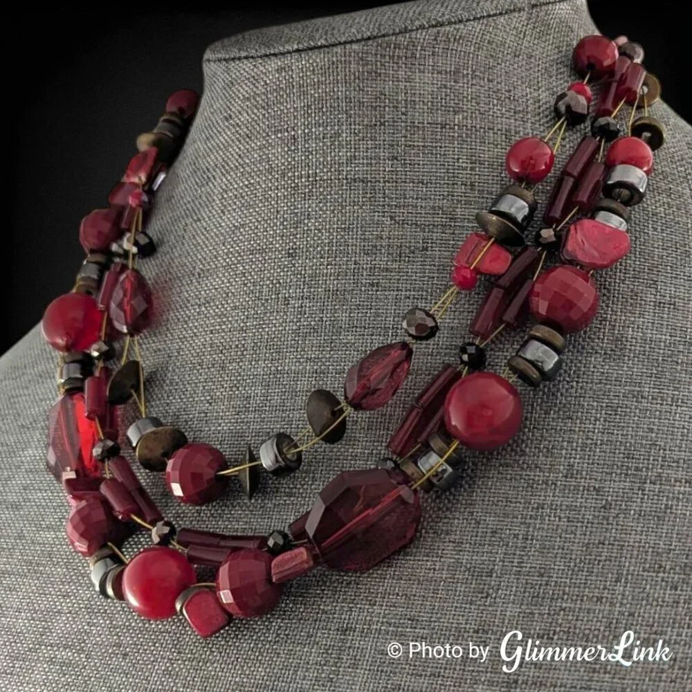 Erica Lyons Multistrand Mixed Bead Brass Tone Wired Necklace